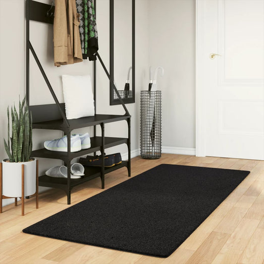 Carpet HUARTE Short Pile Soft and Washable Black 80x200 cm