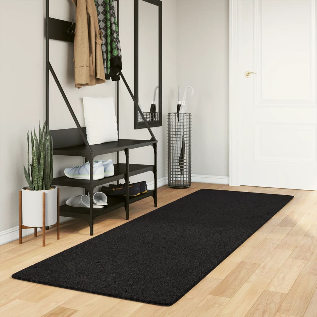 HUARTE Low Pile Carpet Soft and Washable Black 80x250 cm