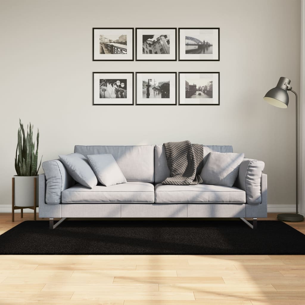 Rug HUARTE Low Pile Soft and Washable Black 100x200 cm