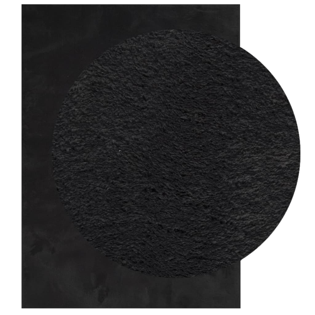 Tapis HUARTE Poils Ras Doux et Lavable Noir 120x170 cm