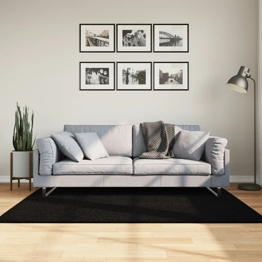 Tapis HUARTE Poils Ras Doux et Lavable Noir 120x170 cm