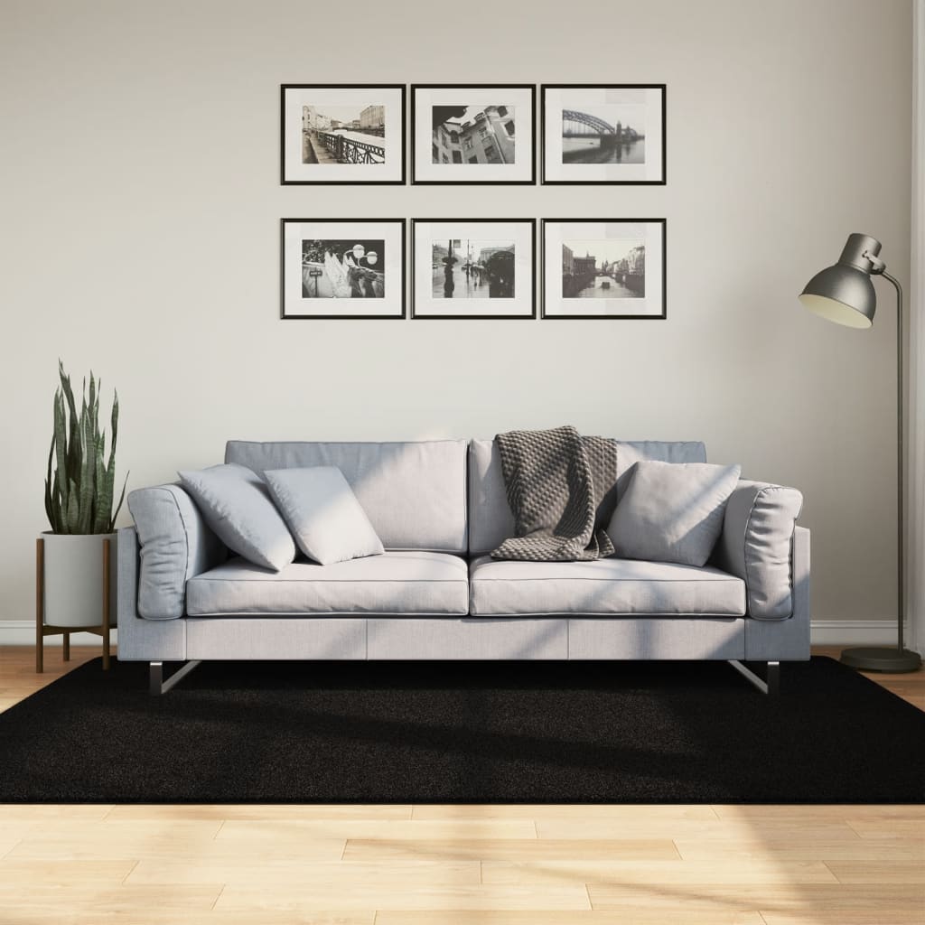 HUARTE Low Pile Carpet, Soft and Washable, Black, 140x200 cm