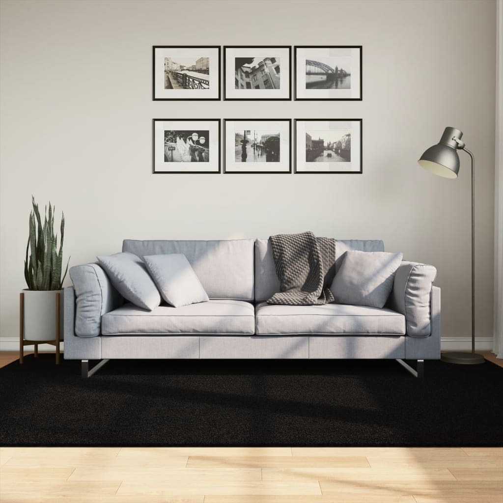 Rug HUARTE Low Pile Soft and Washable Black 160x230 cm