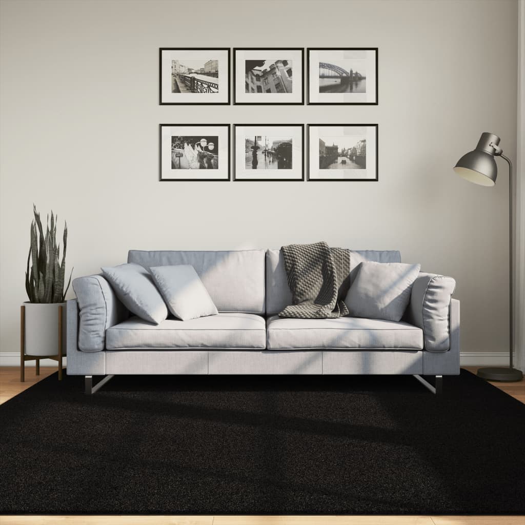 Rug HUARTE Low Pile Soft and Washable Black 200x200 cm