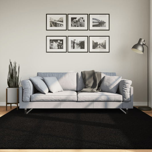 Rug HUARTE Low Pile Soft and Washable Black 200x200 cm