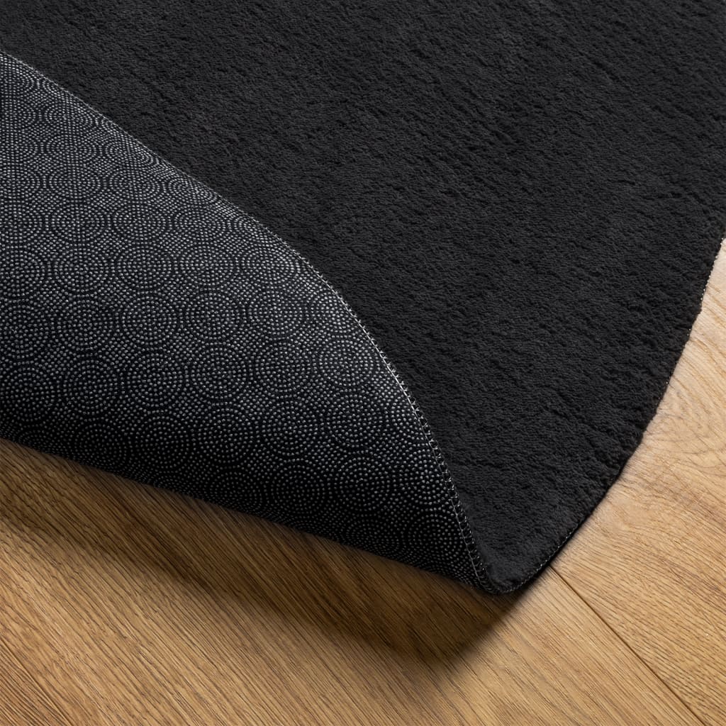 HUARTE Short Pile Soft Washable Carpet Black Ø 80 cm