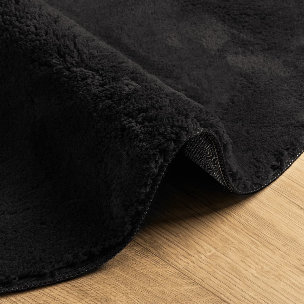 HUARTE Short Pile Soft Washable Carpet Black Ø 80 cm