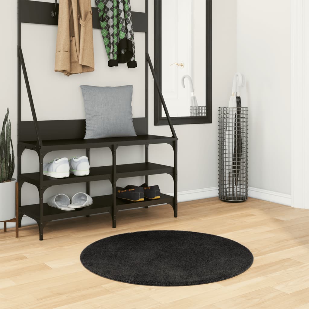 HUARTE Short Pile Soft Washable Carpet Black Ø 80 cm