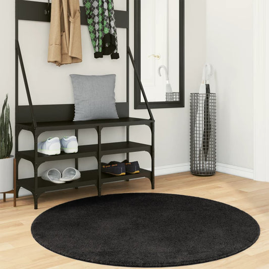 Carpet HUARTE Low Pile Soft and Washable Black Ø 120 cm
