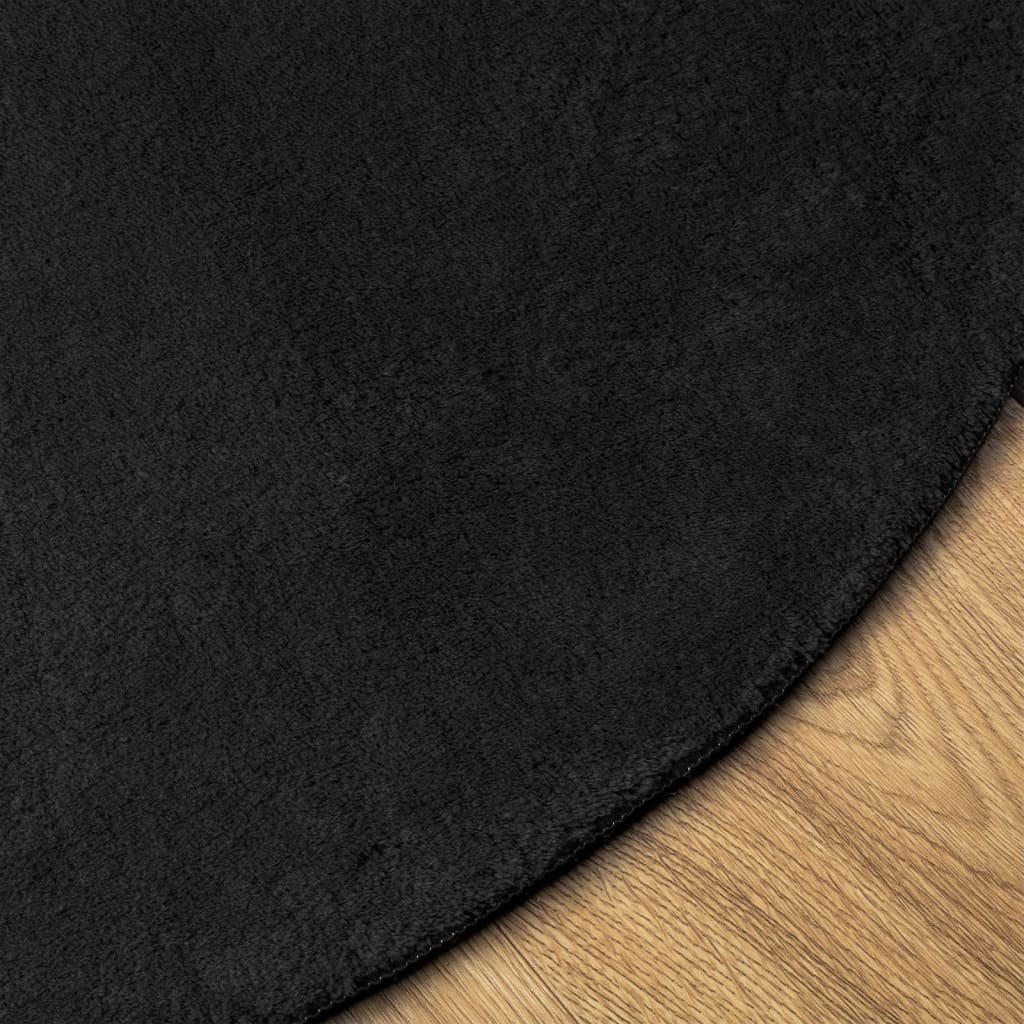 Rug HUARTE Low Pile Soft and Washable Black Ø 160 cm