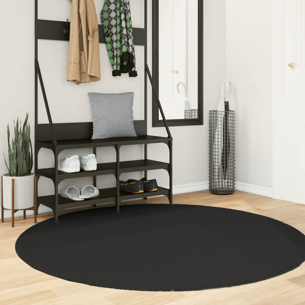 Rug HUARTE Low Pile Soft and Washable Black Ø 160 cm