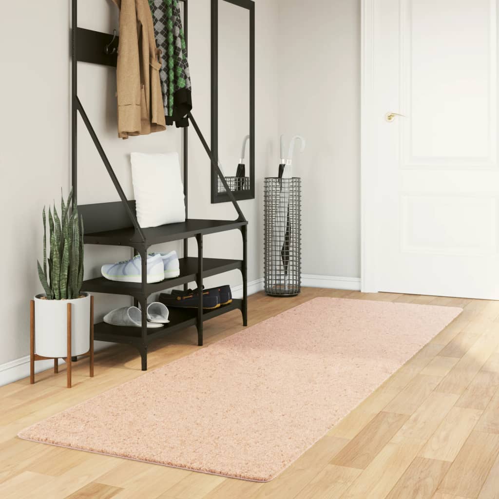 HUARTE Low Pile Rug, Soft and Washable, Pale Pink, 80x250 cm