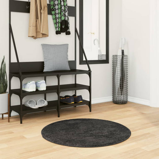 Tapis Shaggy Poils Longs Moderne Anthracite Ø 80 cm