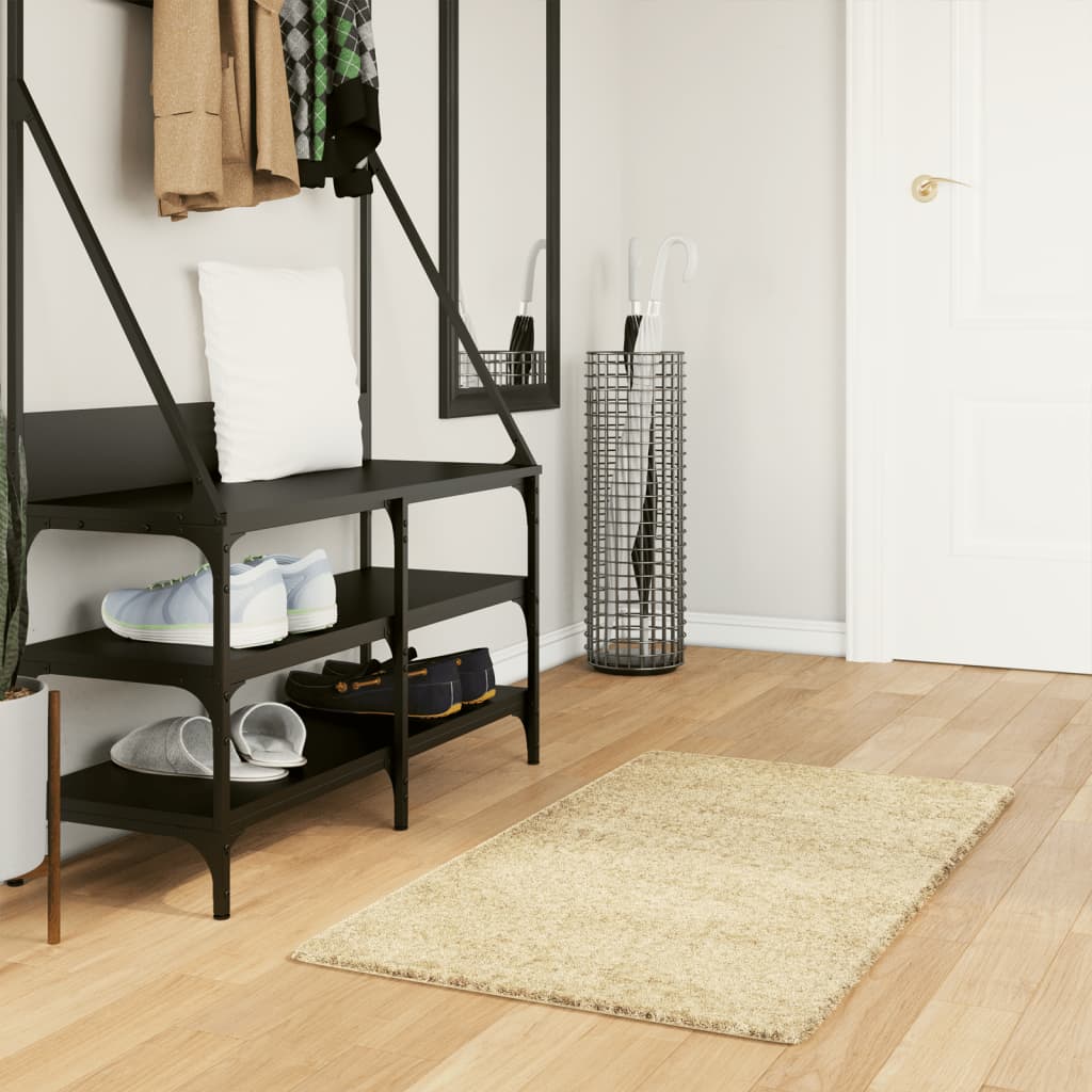 Tapis Shaggy Poils Longs Moderne Doré 60x110 cm