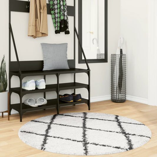 Tapis Shaggy Poils Longs Moderne Crème et Noir Ø 120 cm