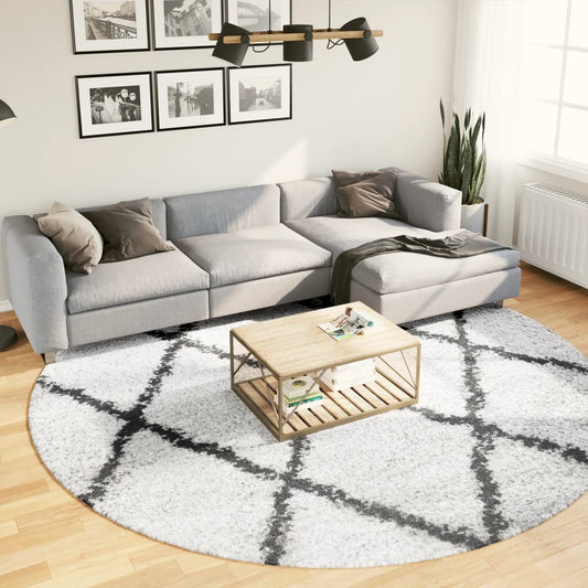 Tapis shaggy à poils hauts moderne crème et noir Ø 280 cm
