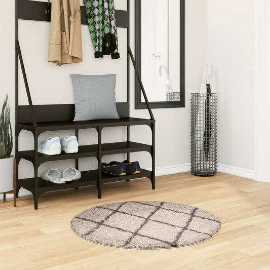 Tapis shaggy PAMPLONA poils longs moderne beige anthracite Ø 80 cm