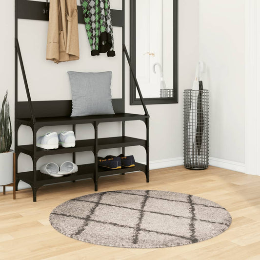 Tapis shaggy PAMPLONA poils longs moderne beige anthracite Ø 100cm