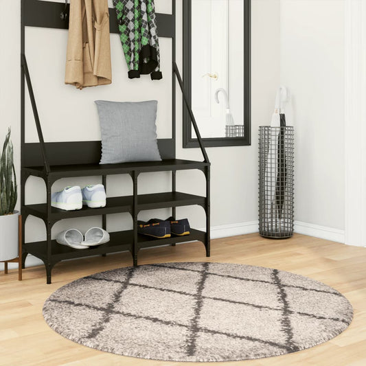 Shaggy Rug PAMPLONA High-Pile Modern Beige Anthracite Ø 120cm