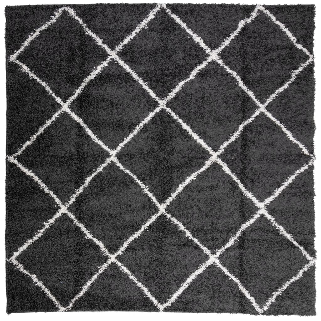 Shaggy High Pile Modern Rug Black and Cream 120x120 cm