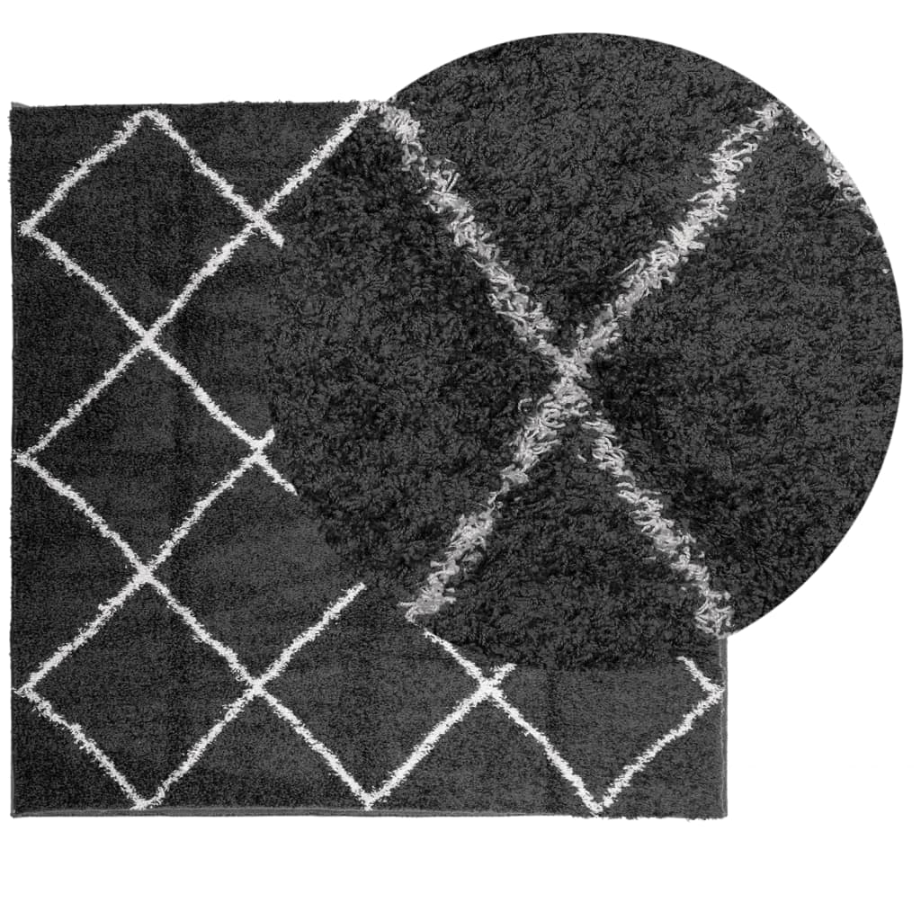 Shaggy High Pile Modern Rug Black and Cream 120x120 cm