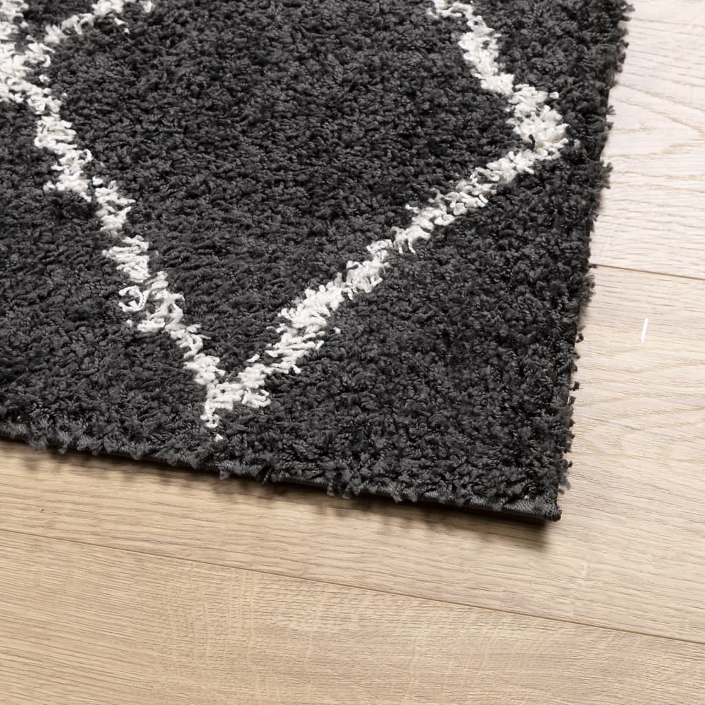 Shaggy High Pile Modern Rug Black and Cream 120x120 cm