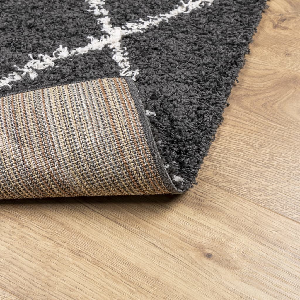 Shaggy High Pile Modern Rug Black and Cream 120x120 cm