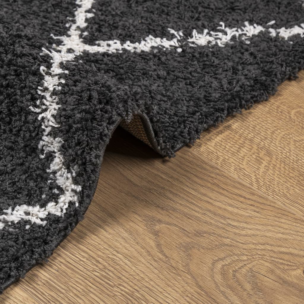 Shaggy High Pile Modern Rug Black and Cream 120x120 cm