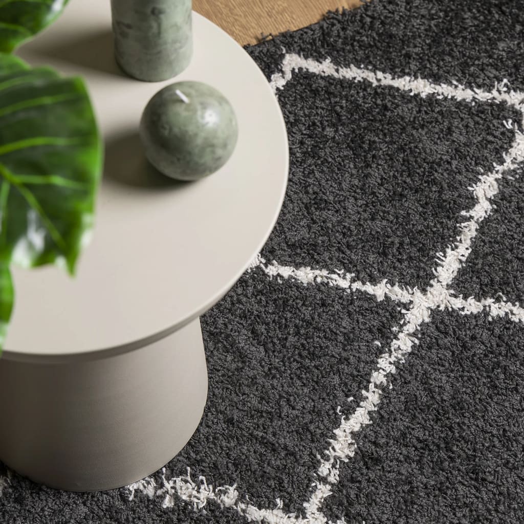 Shaggy High Pile Modern Rug Black and Cream 120x120 cm