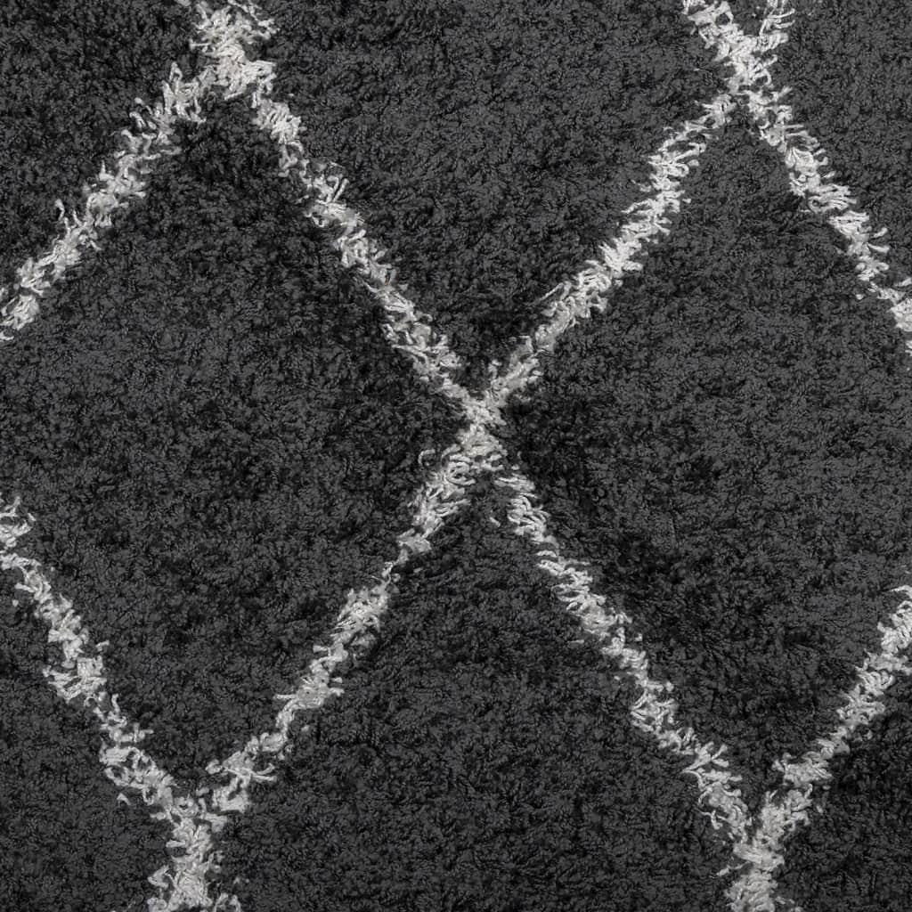 Shaggy High Pile Modern Rug Black and Cream 120x120 cm