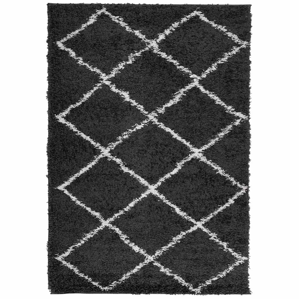 Shaggy-Teppich PAMPLONA Hochflor Modern Schwarz Creme 140x200cm