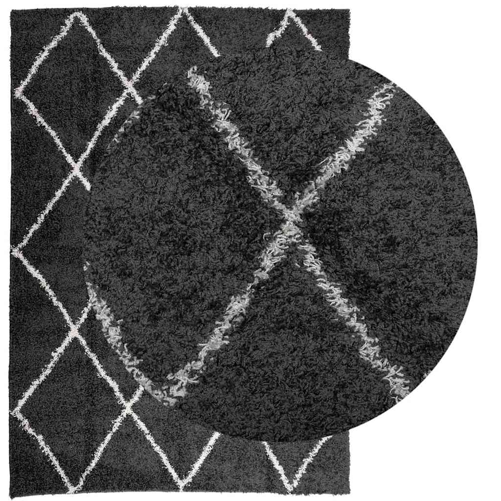 Shaggy-Teppich PAMPLONA Hochflor Modern Schwarz Creme 140x200cm