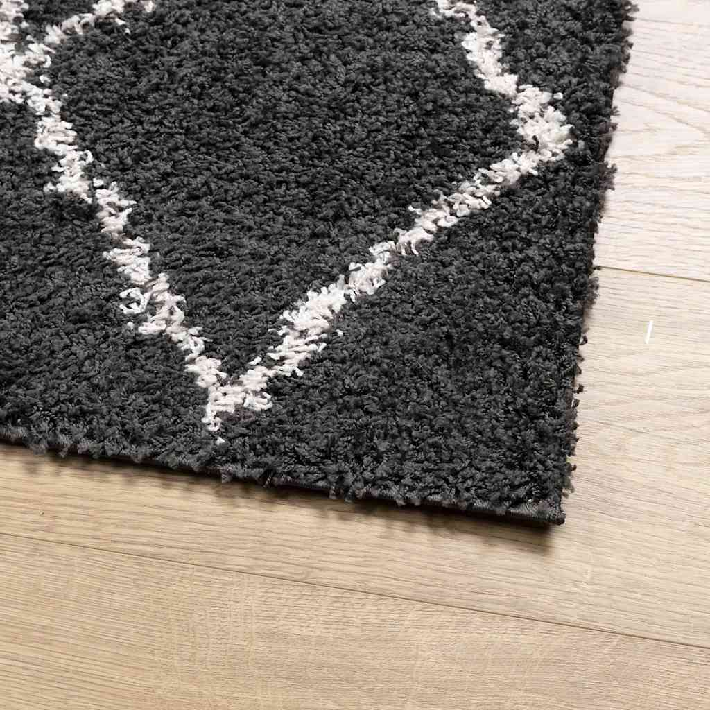Shaggy-Teppich PAMPLONA Hochflor Modern Schwarz Creme 140x200cm