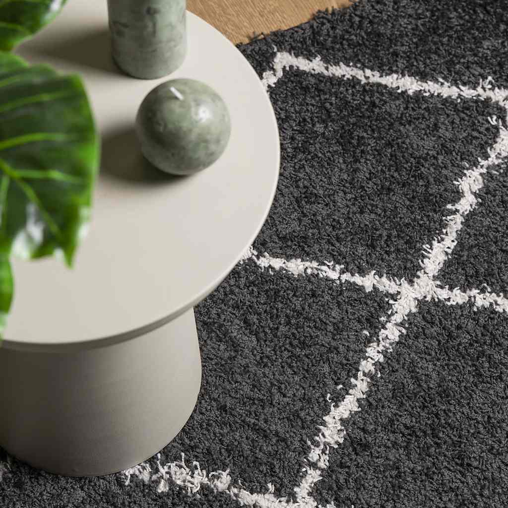 Shaggy-Teppich PAMPLONA Hochflor Modern Schwarz Creme 140x200cm