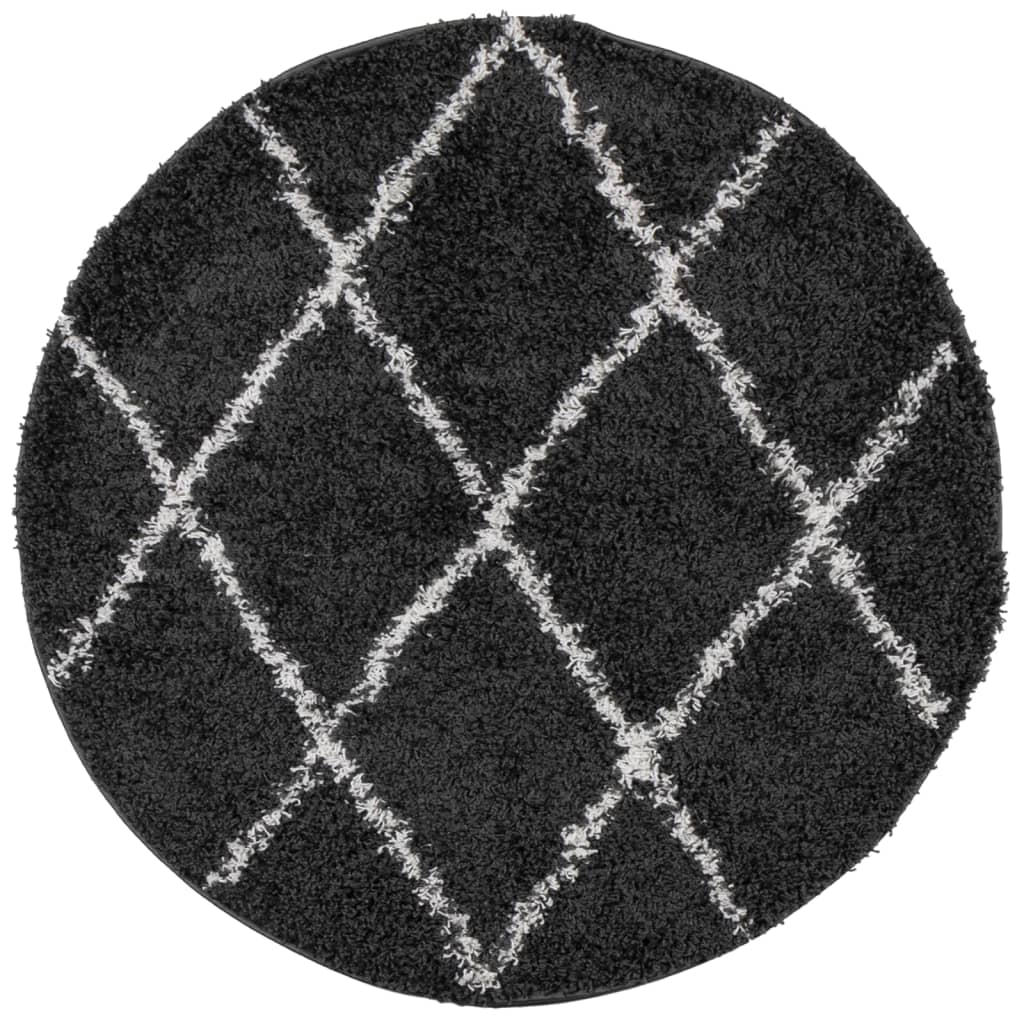 Shaggy Rug PAMPLONA High Pile Modern Black Cream Ø 280 cm