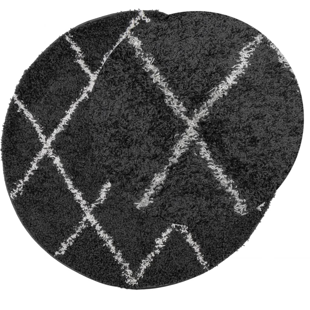 Shaggy Rug PAMPLONA High Pile Modern Black Cream Ø 280 cm