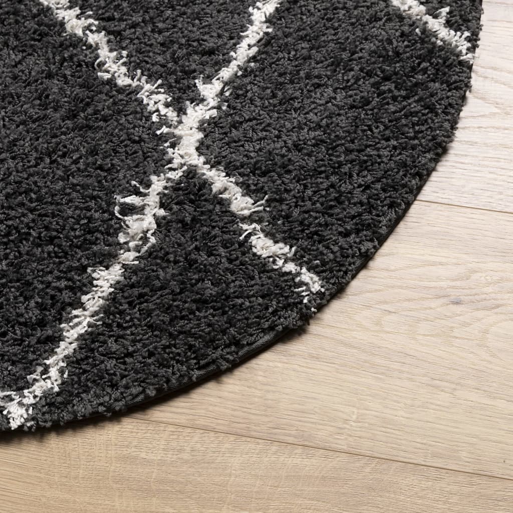 Shaggy Rug PAMPLONA High Pile Modern Black Cream Ø 280 cm