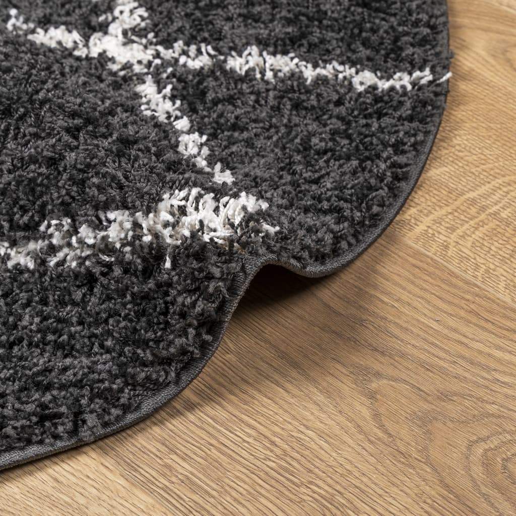 Shaggy Rug PAMPLONA High Pile Modern Black Cream Ø 280 cm