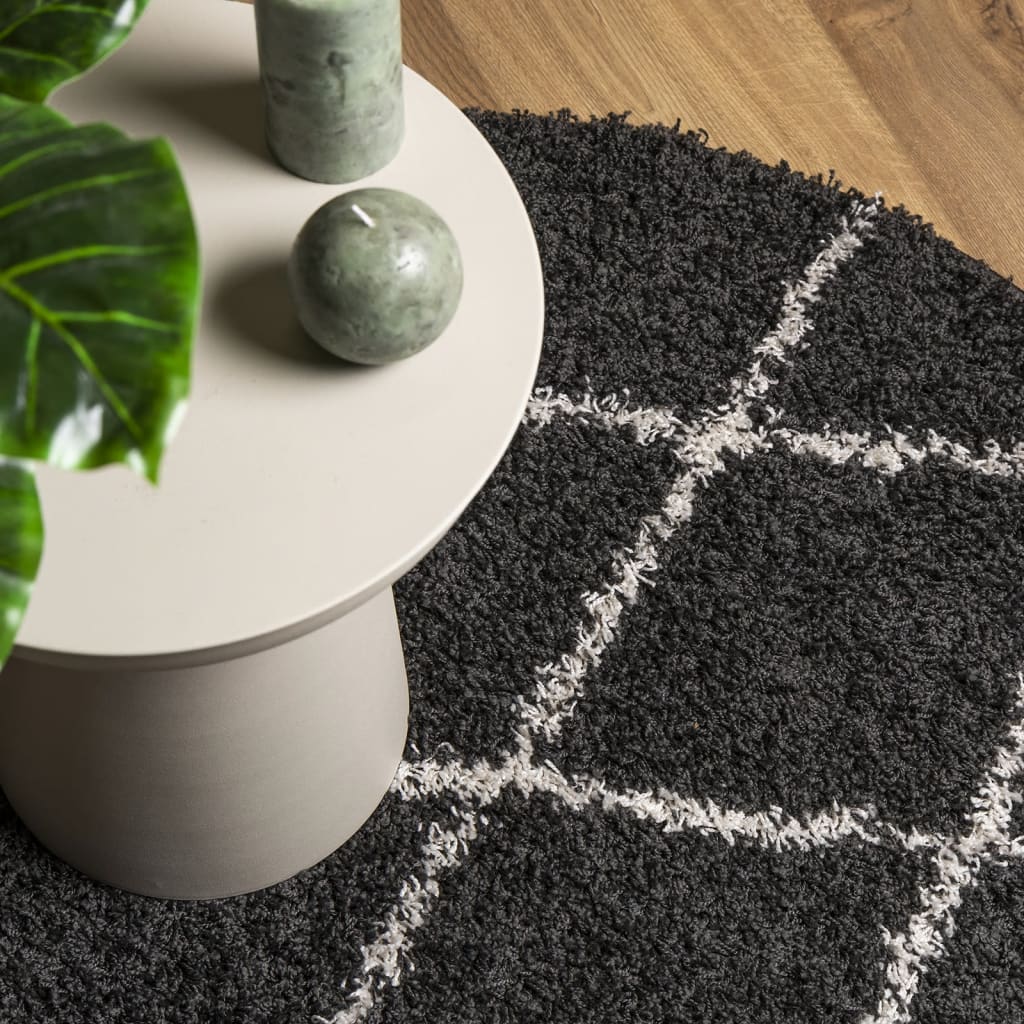 Shaggy Rug PAMPLONA High Pile Modern Black Cream Ø 280 cm