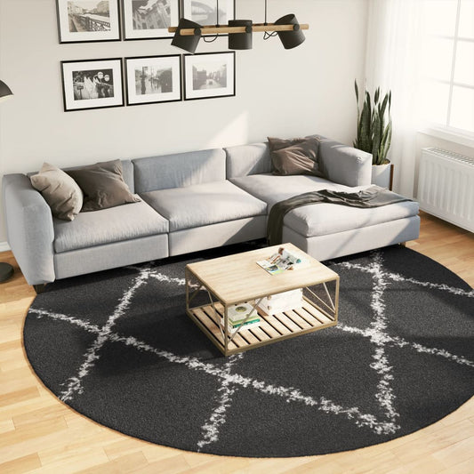 Tapis shaggy PAMPLONA poils longs moderne noir crème Ø 280 cm