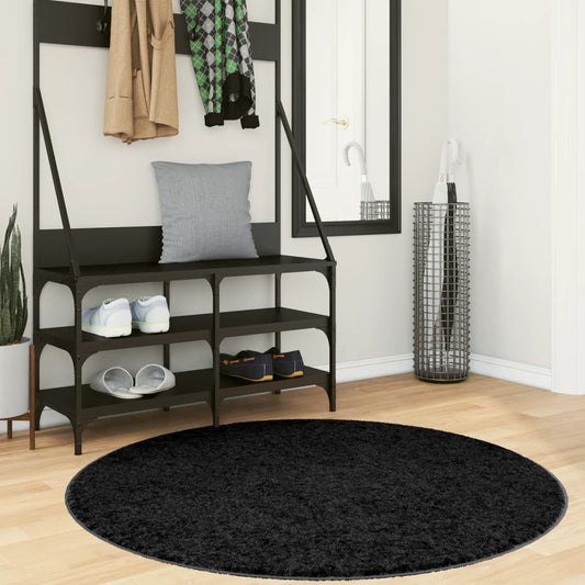 OVIEDO Short-Pile Rug Black Ø 120 cm