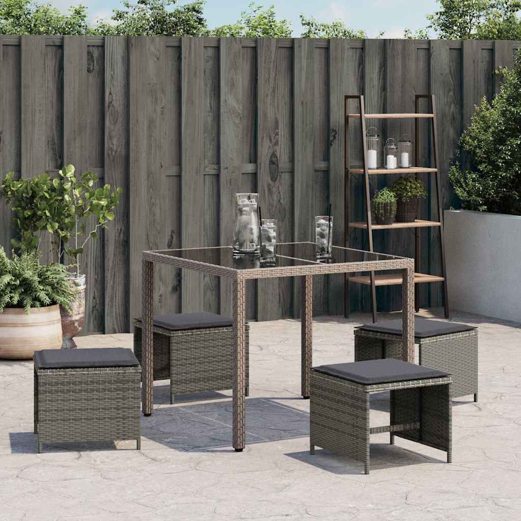Gartenhocker mit Kissen 4 Stk. Grau 41x41x36 cm Poly Rattan