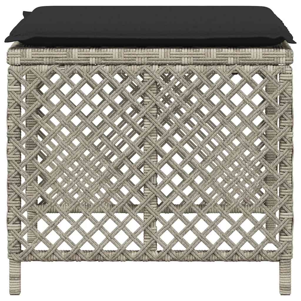 Gartenhocker mit Kissen 4 Stk. Hellgrau 41x41x36 cm Poly Rattan
