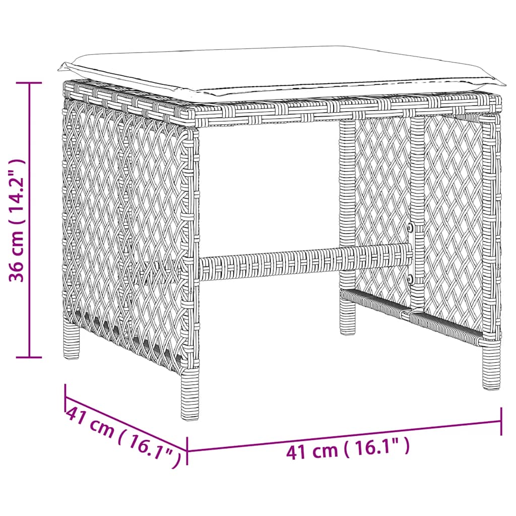 Gartenhocker mit Kissen 4 Stk. Hellgrau 41x41x36 cm Poly Rattan