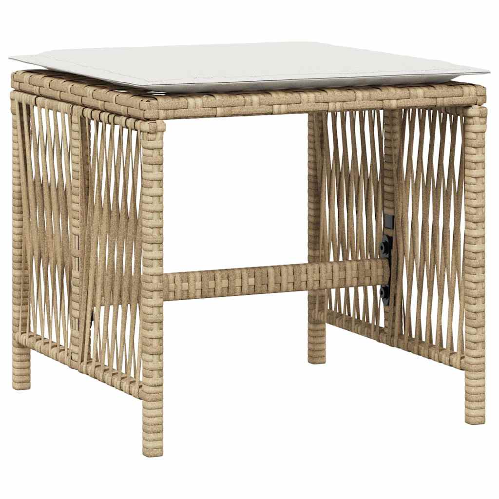 Gartenhocker mit Kissen 4 Stk. Beige 41x41x36 cm Poly Rattan
