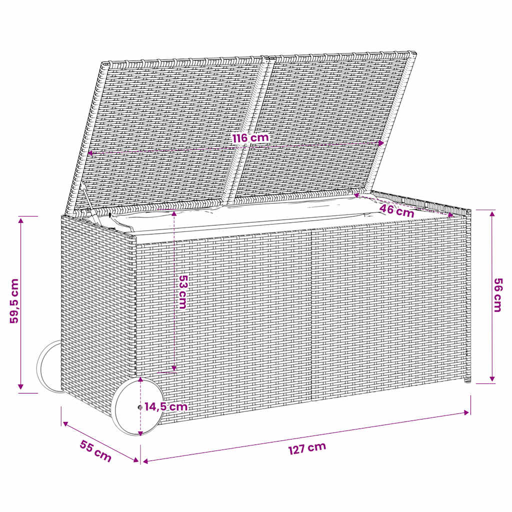 Gartentruhe mit Rollen Schwarz 283L Poly Rattan