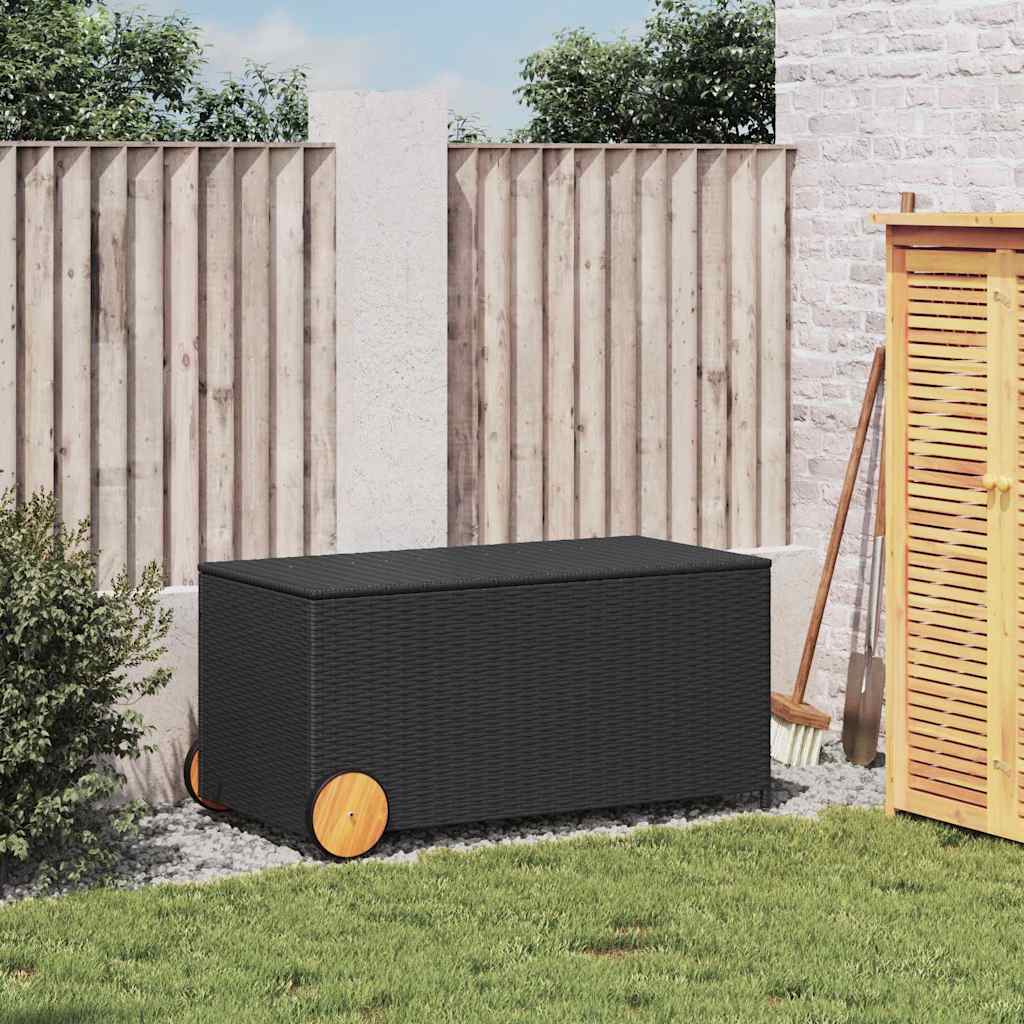 Gartentruhe mit Rollen Schwarz 190L Poly Rattan