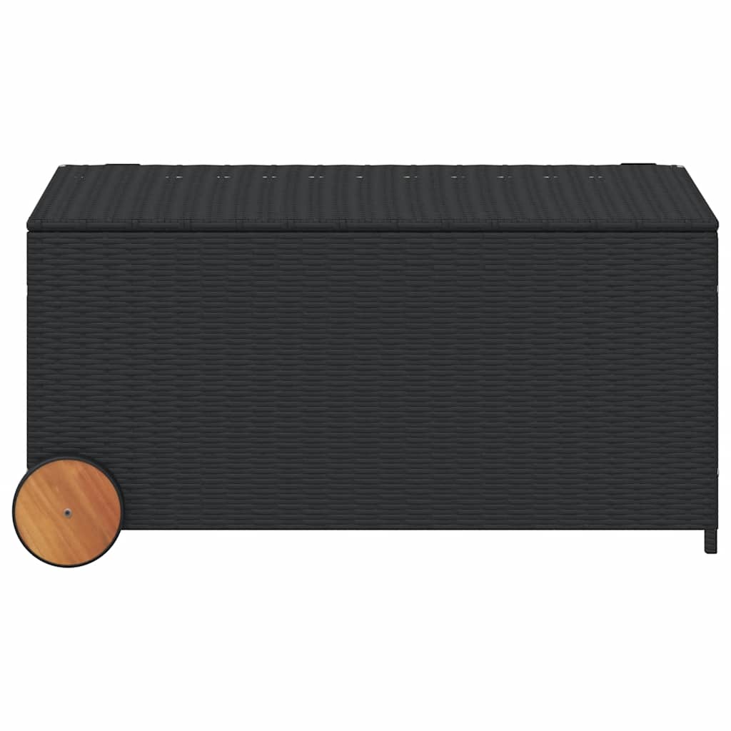 Gartentruhe mit Rollen Schwarz 190L Poly Rattan