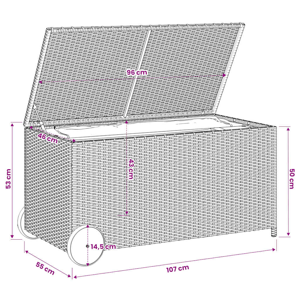 Gartentruhe mit Rollen Schwarz 190L Poly Rattan