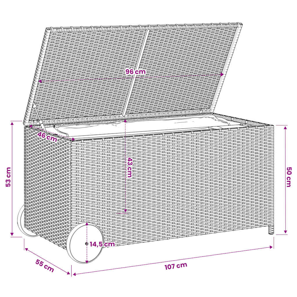 Gartentruhe mit Rollen Grau 190L Poly Rattan
